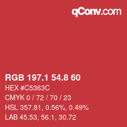 カラーコード: RGB 197.1 54.8 60 | qconv.com