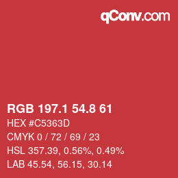 カラーコード: RGB 197.1 54.8 61 | qconv.com
