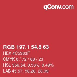 カラーコード: RGB 197.1 54.8 63 | qconv.com