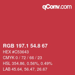 カラーコード: RGB 197.1 54.8 67 | qconv.com