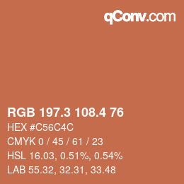 カラーコード: RGB 197.3 108.4 76 | qconv.com