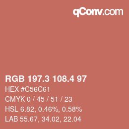 カラーコード: RGB 197.3 108.4 97 | qconv.com
