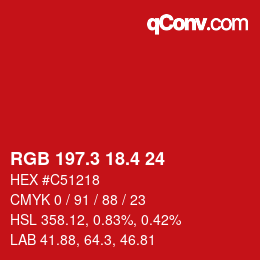 カラーコード: RGB 197.3 18.4 24 | qconv.com