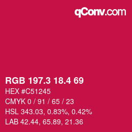 カラーコード: RGB 197.3 18.4 69 | qconv.com