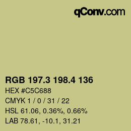 カラーコード: RGB 197.3 198.4 136 | qconv.com