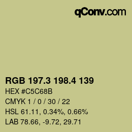 カラーコード: RGB 197.3 198.4 139 | qconv.com