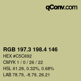 カラーコード: RGB 197.3 198.4 146 | qconv.com