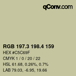 カラーコード: RGB 197.3 198.4 159 | qconv.com