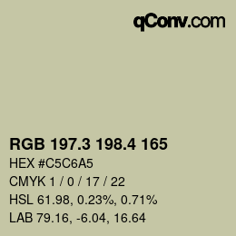 カラーコード: RGB 197.3 198.4 165 | qconv.com