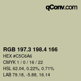 カラーコード: RGB 197.3 198.4 166 | qconv.com