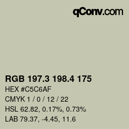 カラーコード: RGB 197.3 198.4 175 | qconv.com