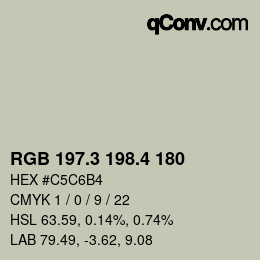 カラーコード: RGB 197.3 198.4 180 | qconv.com