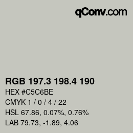カラーコード: RGB 197.3 198.4 190 | qconv.com
