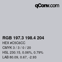 カラーコード: RGB 197.3 198.4 204 | qconv.com