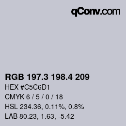 カラーコード: RGB 197.3 198.4 209 | qconv.com