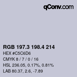 カラーコード: RGB 197.3 198.4 214 | qconv.com