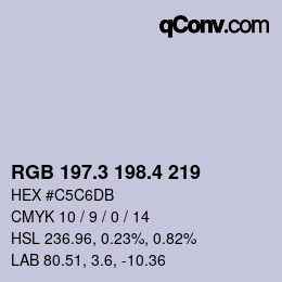 カラーコード: RGB 197.3 198.4 219 | qconv.com