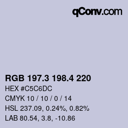 カラーコード: RGB 197.3 198.4 220 | qconv.com