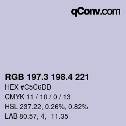 カラーコード: RGB 197.3 198.4 221 | qconv.com