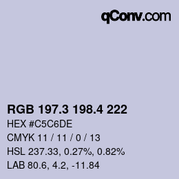 カラーコード: RGB 197.3 198.4 222 | qconv.com