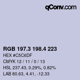 カラーコード: RGB 197.3 198.4 223 | qconv.com