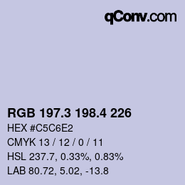カラーコード: RGB 197.3 198.4 226 | qconv.com