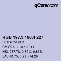 カラーコード: RGB 197.3 198.4 227 | qconv.com