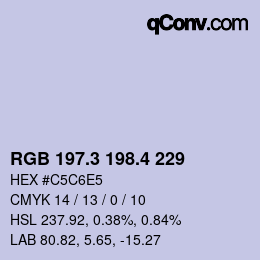 カラーコード: RGB 197.3 198.4 229 | qconv.com