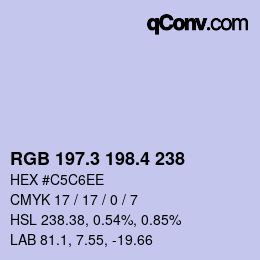 カラーコード: RGB 197.3 198.4 238 | qconv.com
