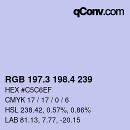 カラーコード: RGB 197.3 198.4 239 | qconv.com