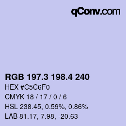 カラーコード: RGB 197.3 198.4 240 | qconv.com