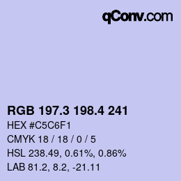 カラーコード: RGB 197.3 198.4 241 | qconv.com