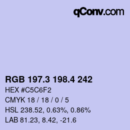 カラーコード: RGB 197.3 198.4 242 | qconv.com