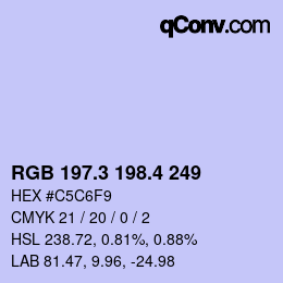 カラーコード: RGB 197.3 198.4 249 | qconv.com