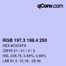 カラーコード: RGB 197.3 198.4 250 | qconv.com