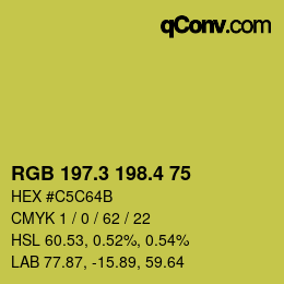 カラーコード: RGB 197.3 198.4 75 | qconv.com