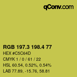 カラーコード: RGB 197.3 198.4 77 | qconv.com