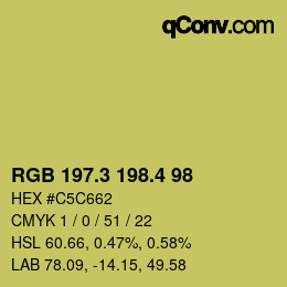 カラーコード: RGB 197.3 198.4 98 | qconv.com