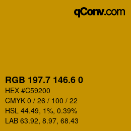 カラーコード: RGB 197.7 146.6 0 | qconv.com