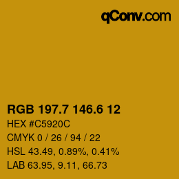 カラーコード: RGB 197.7 146.6 12 | qconv.com