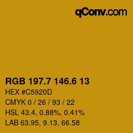 カラーコード: RGB 197.7 146.6 13 | qconv.com