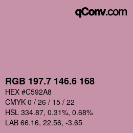 カラーコード: RGB 197.7 146.6 168 | qconv.com