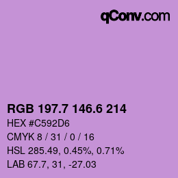 カラーコード: RGB 197.7 146.6 214 | qconv.com