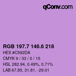 カラーコード: RGB 197.7 146.6 218 | qconv.com