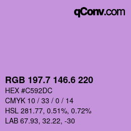 カラーコード: RGB 197.7 146.6 220 | qconv.com