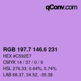 カラーコード: RGB 197.7 146.6 231 | qconv.com