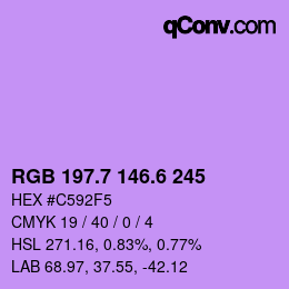 カラーコード: RGB 197.7 146.6 245 | qconv.com