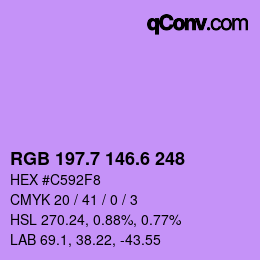 カラーコード: RGB 197.7 146.6 248 | qconv.com