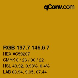 カラーコード: RGB 197.7 146.6 7 | qconv.com