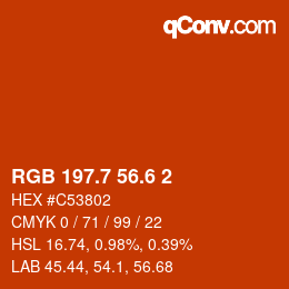 カラーコード: RGB 197.7 56.6 2 | qconv.com